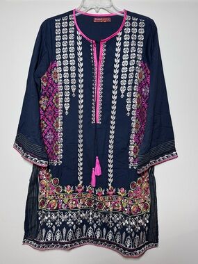 Khaadi Black Embroidered Tunic with Pink Accents